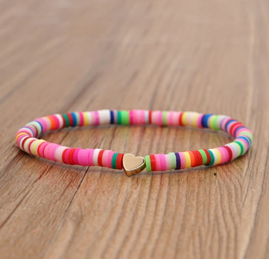 Heart Shape Clay Rainbow Bracelet