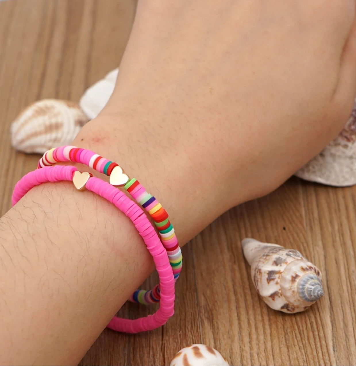 Heart Shape Clay Rainbow Bracelet