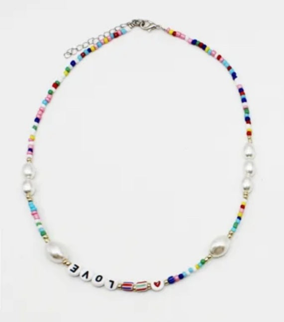 Colourful LOVE beaded necklace