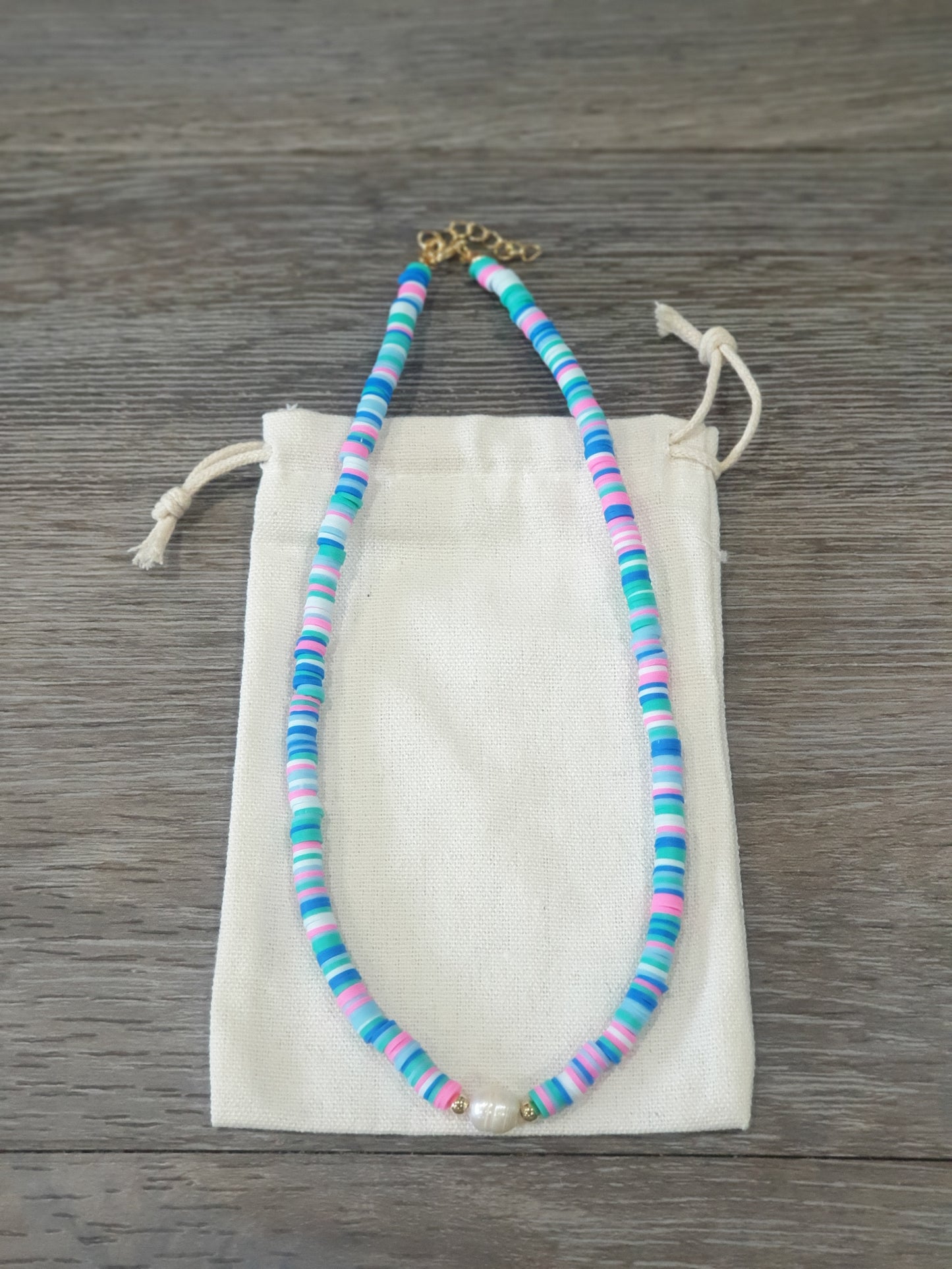 Clay Pearl Necklace (turquoise)