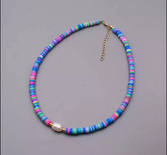 Clay Pearl Necklace (turquoise)