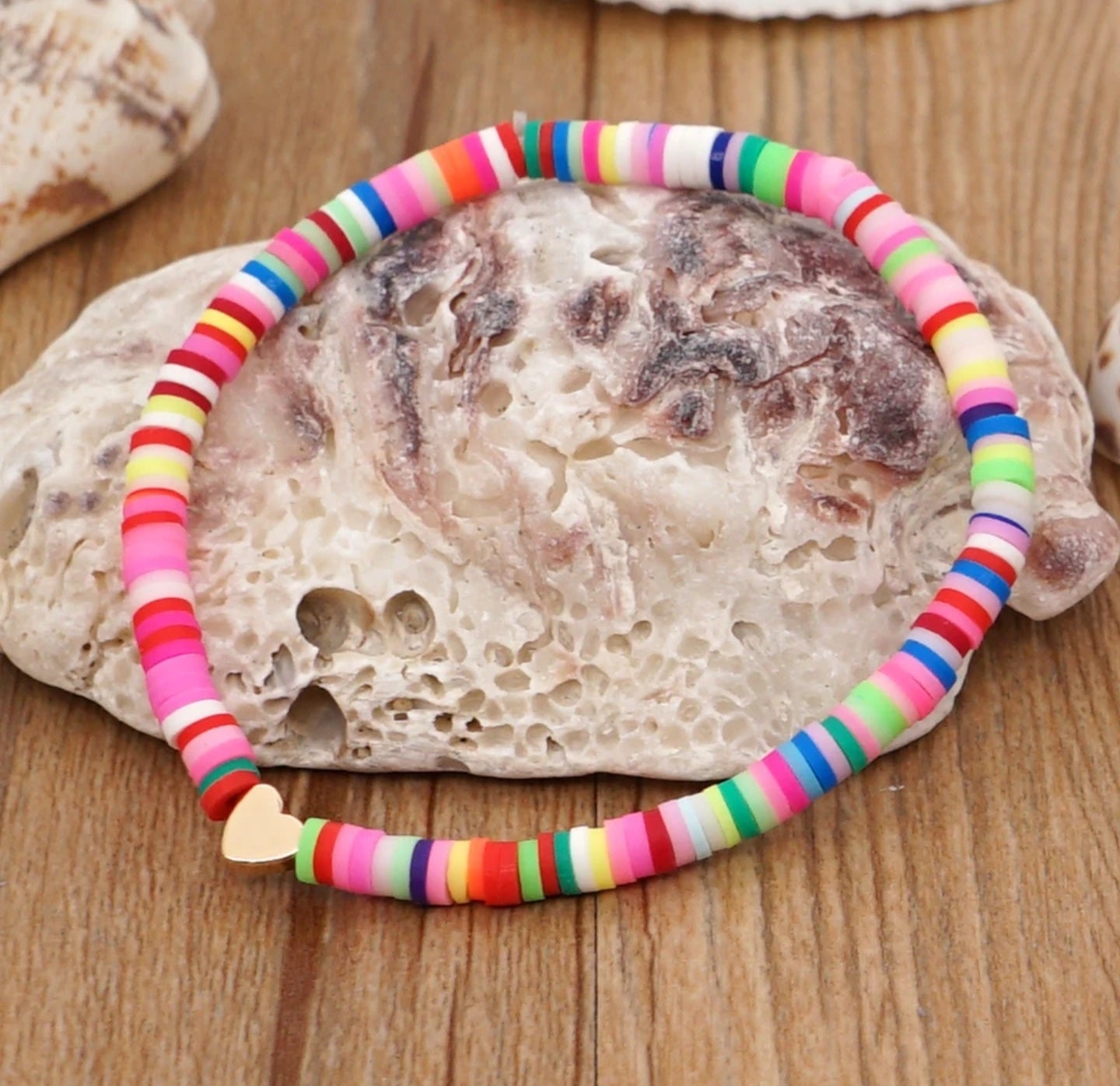 Heart Shape Clay Rainbow Bracelet