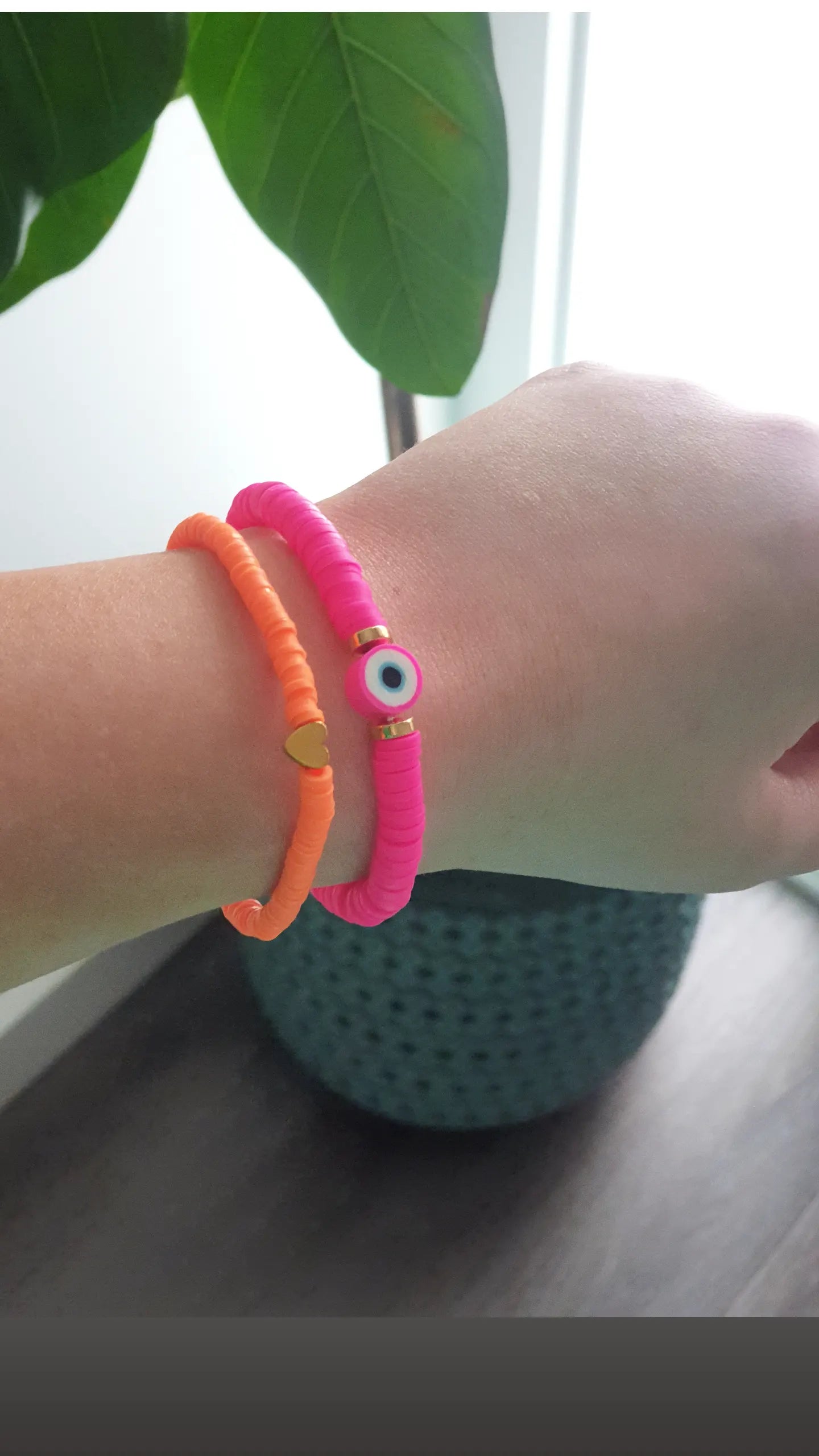 Orange Love Heart Clay Bracelet