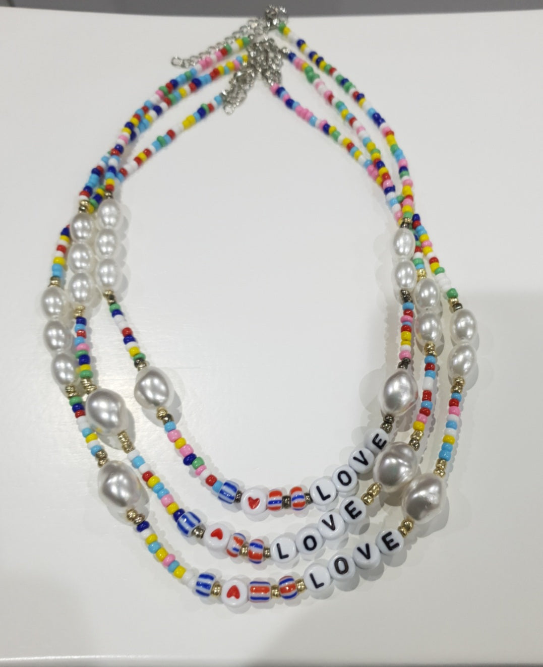 Colourful LOVE beaded necklace