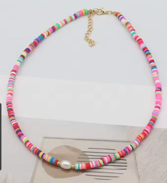 Clay Pearl Necklace (rainbow)